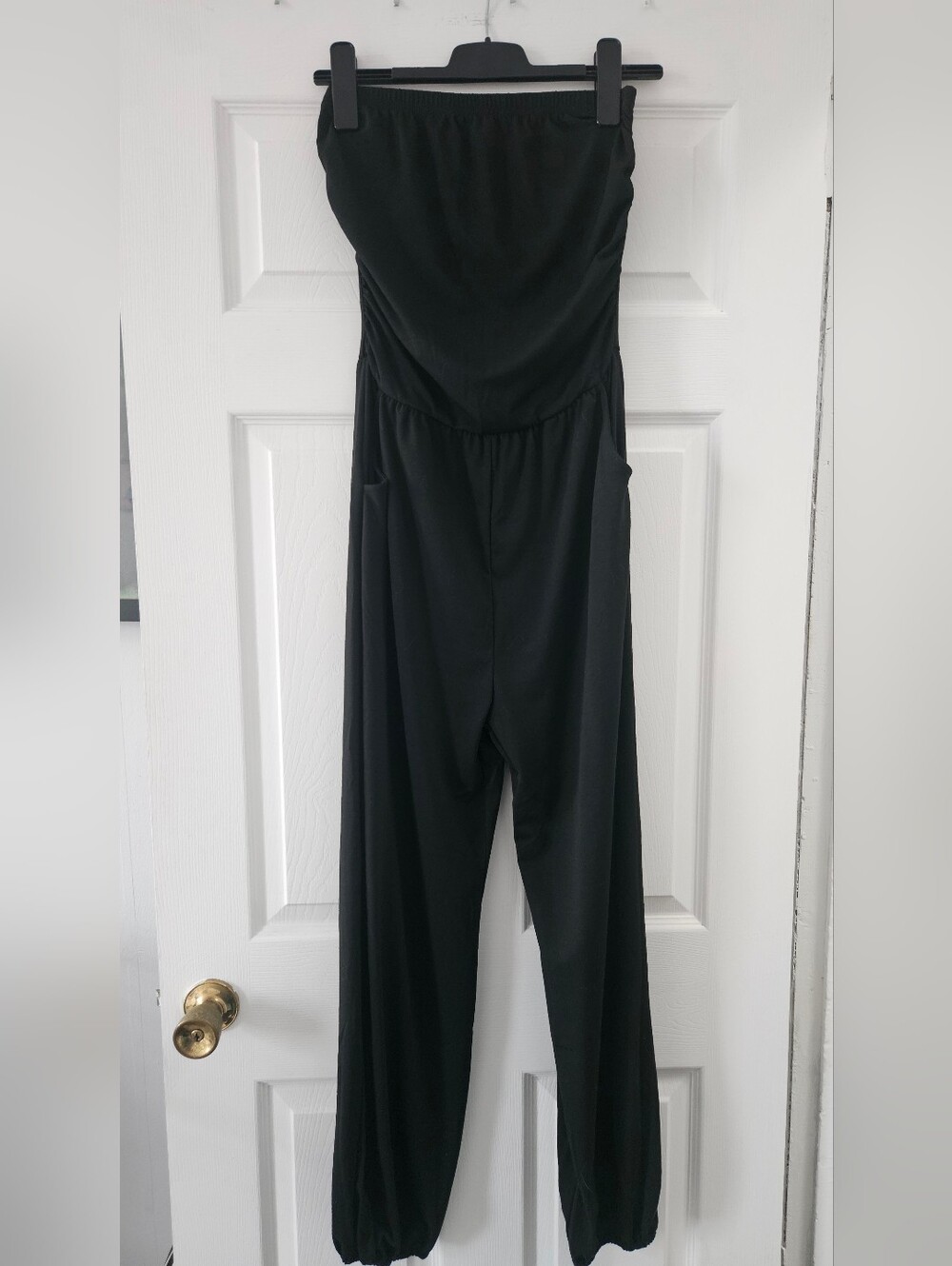Black Women’s Strapless Jumpsuit with Side Pockets